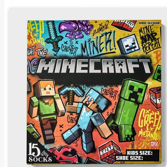 Minecraft Days Of Socks Crew Quarter No Show Advent Set Kids Size L (3-10) NIB - Picture 1 of 11